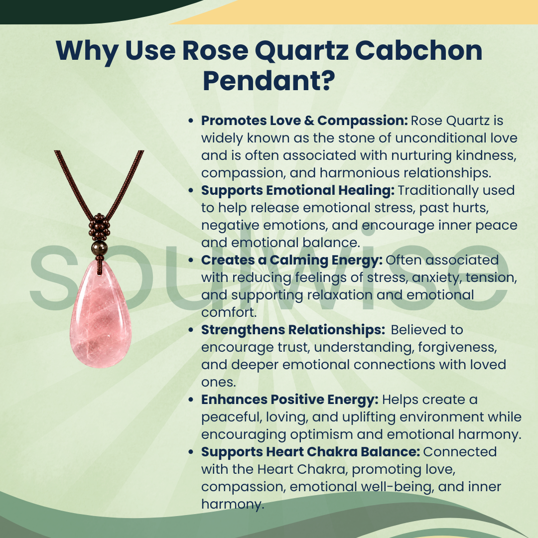 Rose Quartz Cabochon Pendant – Natural Healing Crystal Necklace for Love, Emotional Healing, Heart Chakra & Positive Energy