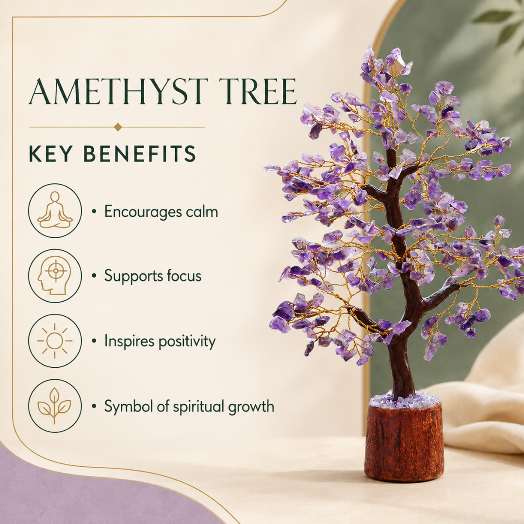Soulwise Amethyst Crystal Tree for Positive Energy – 8-10 Inch Handcrafted Gemstone Bonsai Tree for Healing, Vastu, Home Decor, Meditation & Gifts