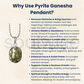 Pyrite Ganesha Pendant Necklace – Hand-Carved Natural Pyrite Lord Ganesha Crystal Pendant for Prosperity, Protection & Positive Energy