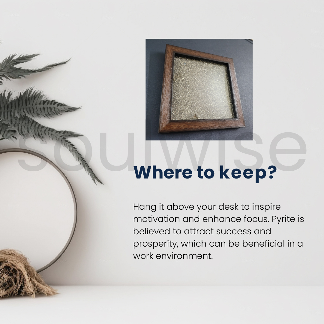 Soulwise Pyrite wall frame Showpiece for Wealth, Peace, Business Success & Prosperity - Spiritual Home & Office Wall Decor - 14x14 cm
