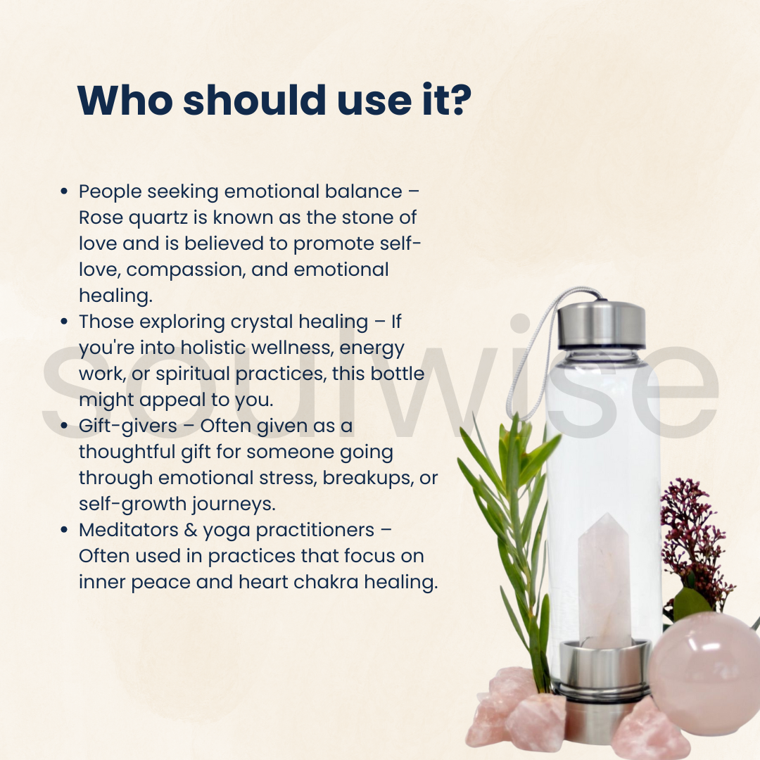Rose Quartz Crystal Water Bottle, Crystal Elixir Water Bottle 500 ml