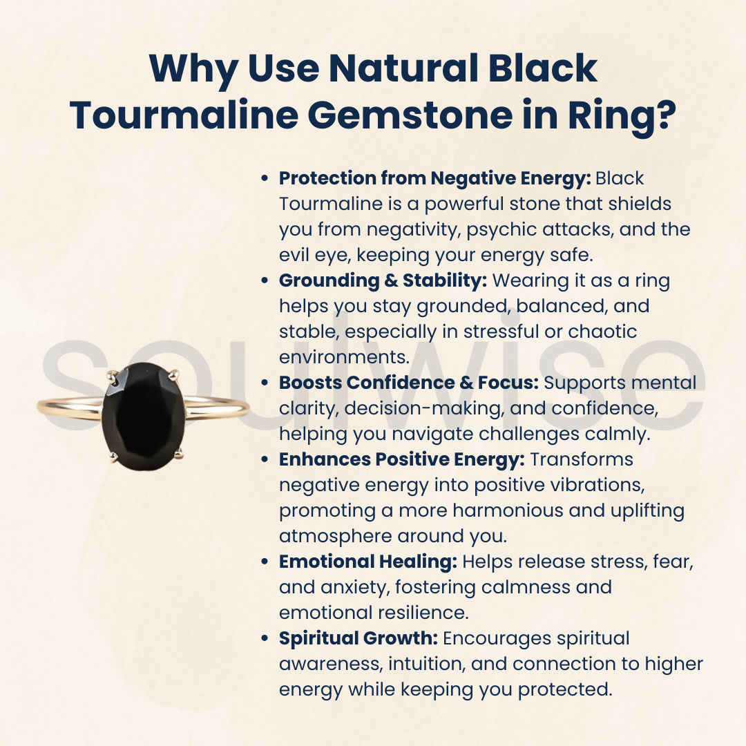 Natural Black Tourmaline Gemstone Ring – Protection,Grounding, Negative Energy & Protection
