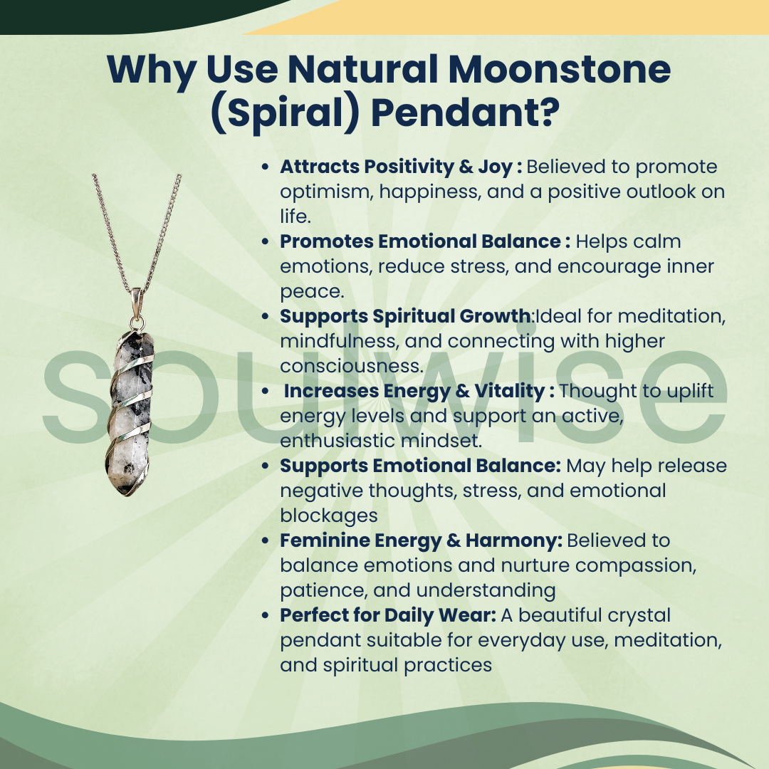 Moonstone Crystal Spiral Pendant – Natural Healing Stone Necklace for Aura Cleansing, Harmony, Emotional Balance & Well-Being
