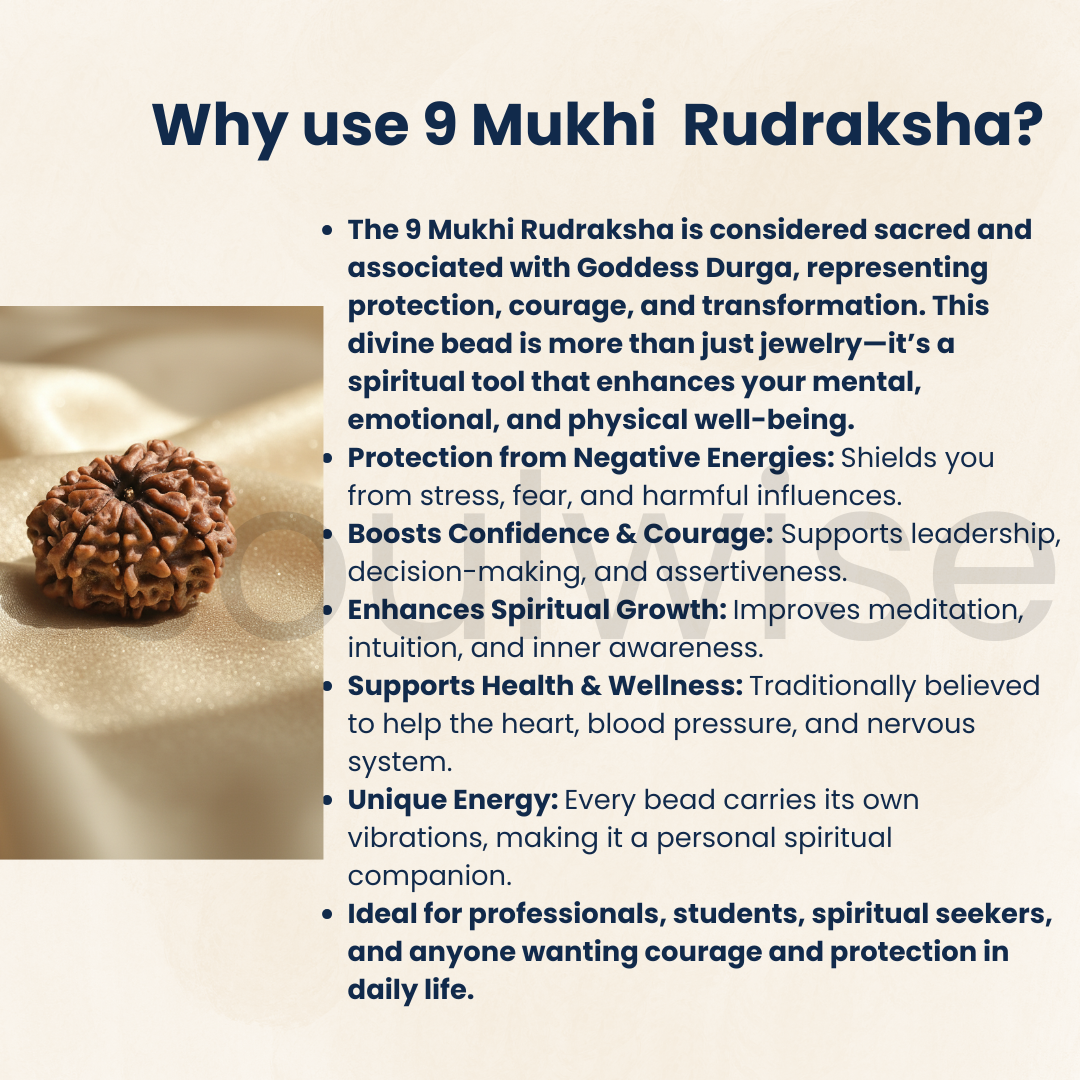 Natural 9 Mukhi Rudraksha • Certified Navan Mukhi Bead • Spiritual Protection, Courage & Energy Healing • For Men & Women
