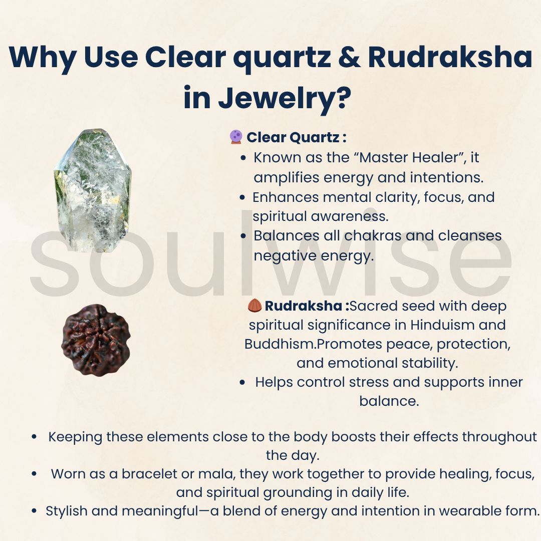 Rudraksha & Clear Quartz Bracelet — Natural Healing, Spiritual Protection & Mental Clarity