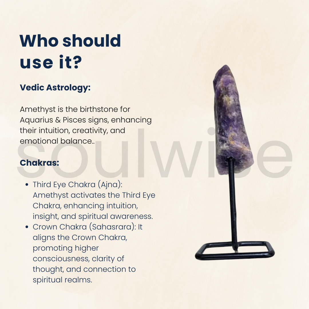 Amethyst Cluster on Metal Stand – 3" Natural Healing Crystal for Home Decor, Meditation, Reiki & Positive Energy