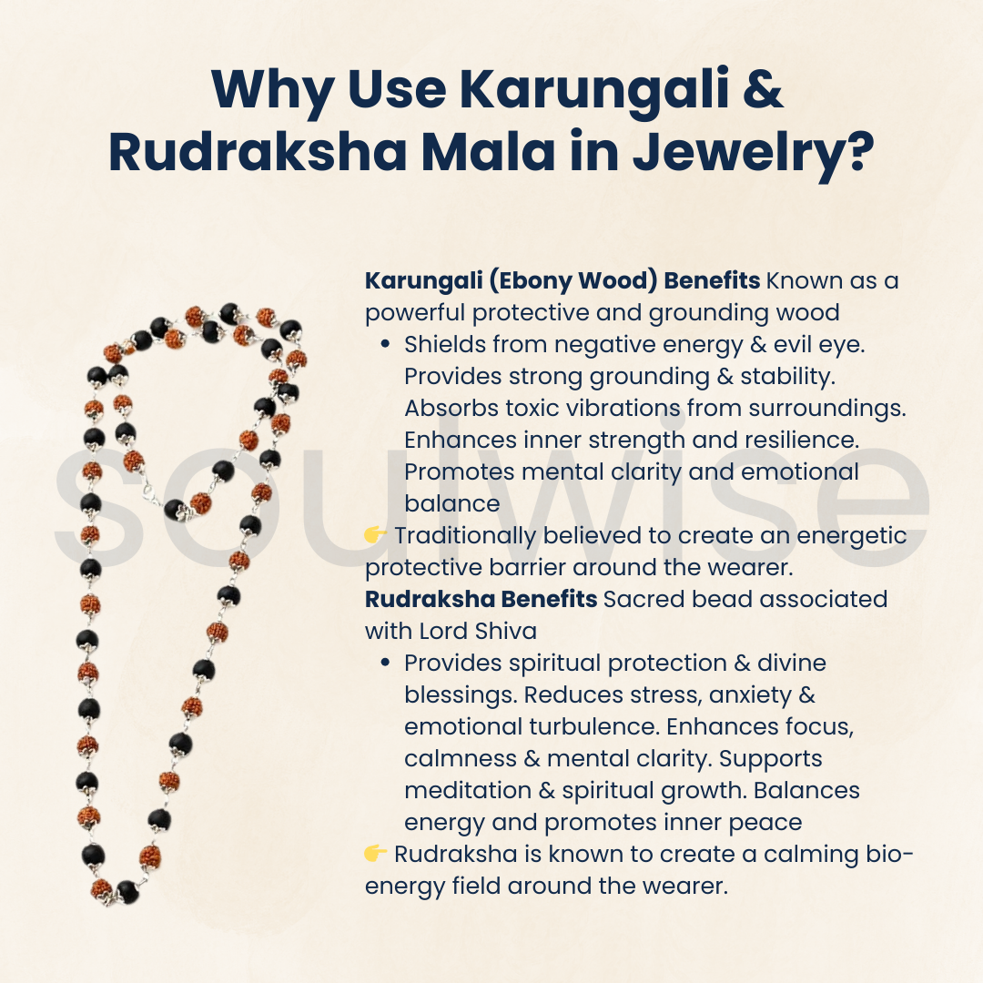 Karungali Ebony Wood & Rudraksha Mala 8mm Bead Jaap mala for Protection against Evil Eye, Black Magic, Financial Growth, Prosperity for Men & Women