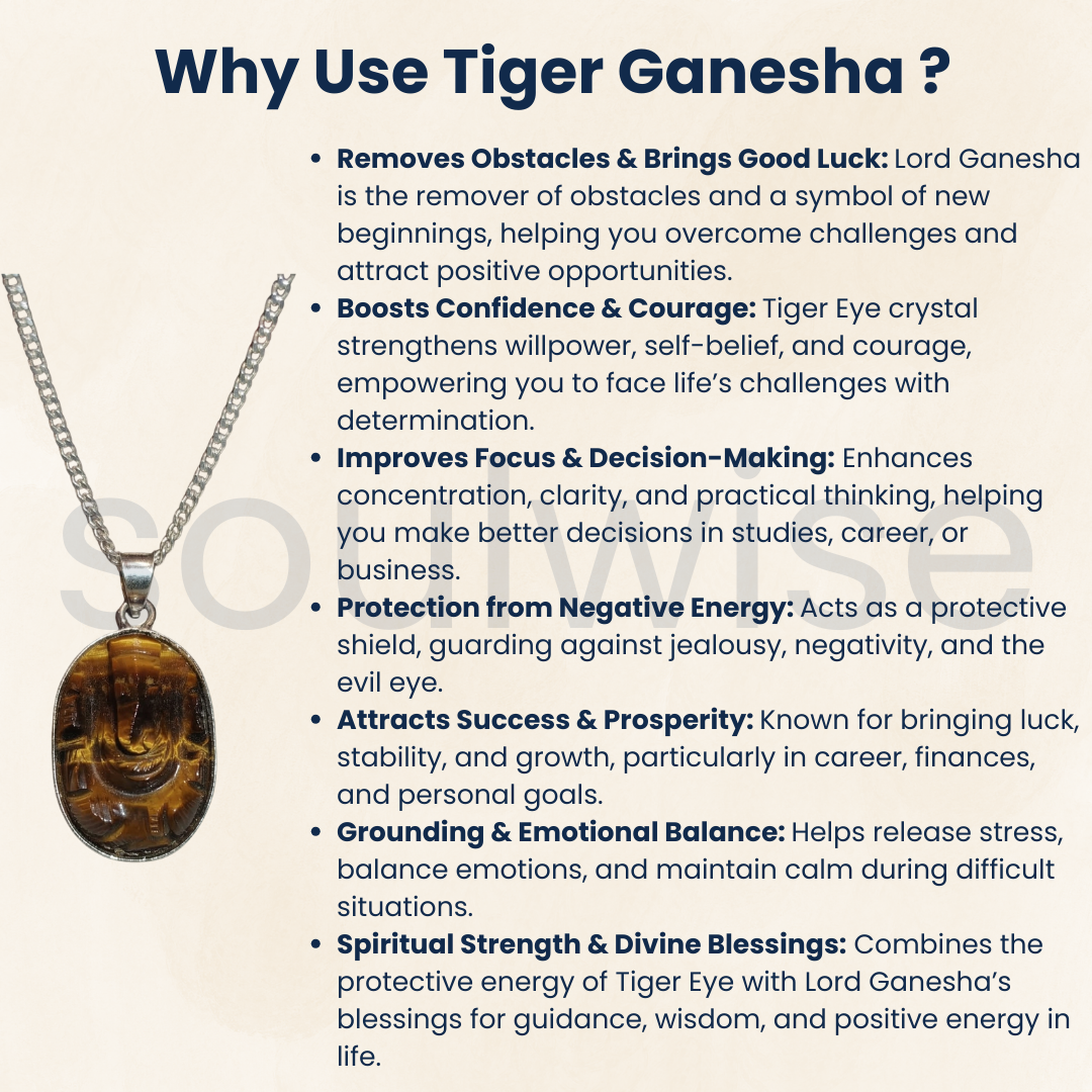 Certified Tiger Eye Stone Ganesh Locket Tiger's Eye Gemstone Lord Ganesha Pendant