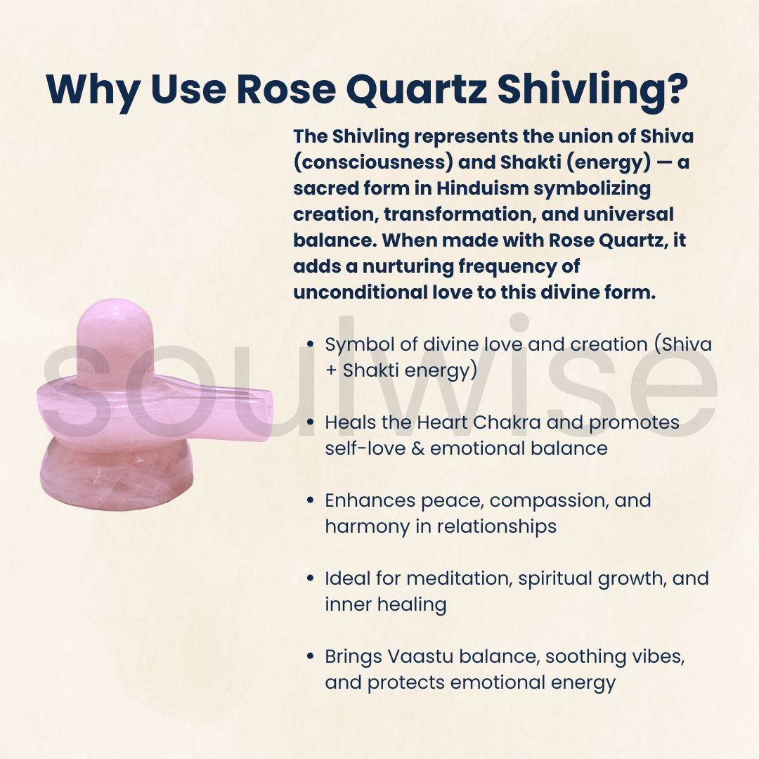 Soulwise Rose Quartz Shivlingam 2", Inner Peace, Balance, and Harmony, Healing Crystal Decor, 100g.