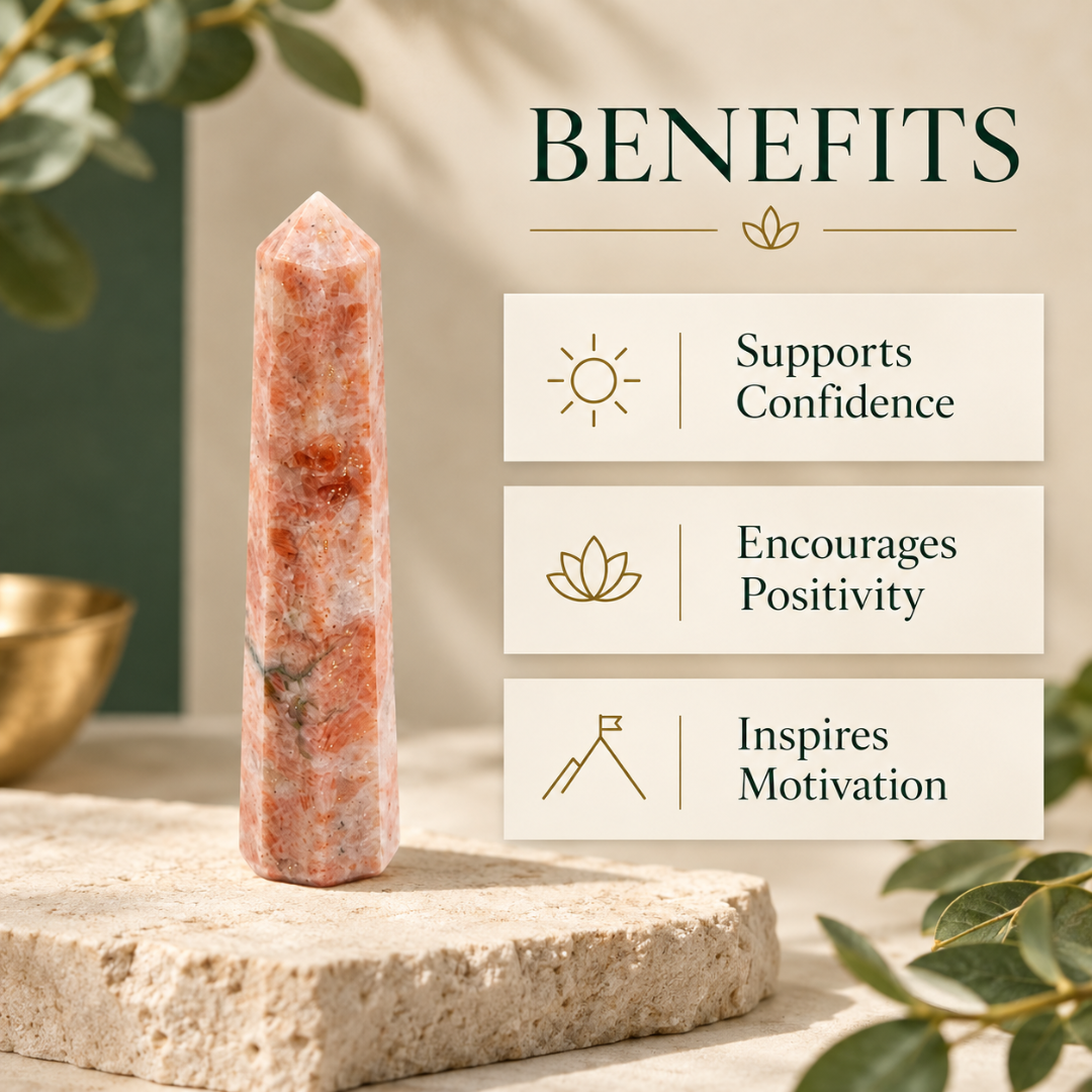 Natural Sunstone Crystal Pencil – Healing Gemstone Point for Positivity, Confidence, Happiness, Motivation, Creativity, Reiki, Meditation, Chakra Balancing & Spiritual Home Décor