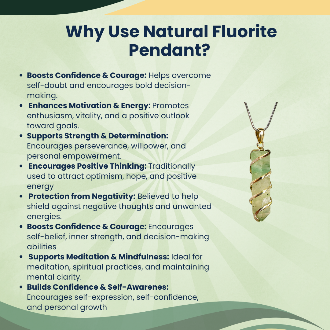 Fluorite Crystal Spiral Pendant – Natural Healing Stone Necklace for Chakra Balance, Peace, Joy, Creativity & Spiritual Growth