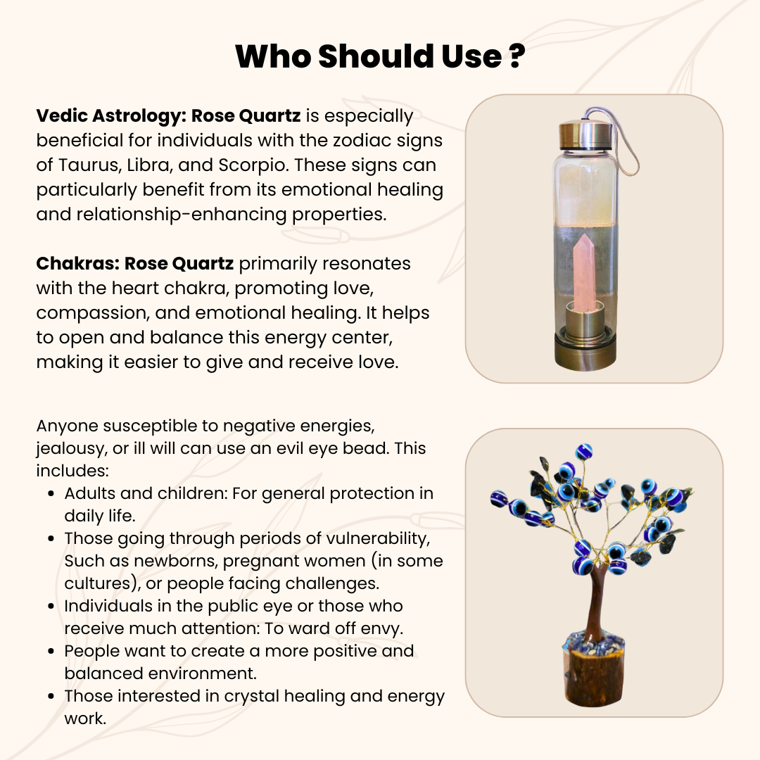 Rakhi Gift Combo for Sister – Black Tourmaline with Evil Eye Tree for Protection & Rose Quartz Crystal Elixir Water Bottle 500ml – Spiritual Decor & Wellness Hydration Set