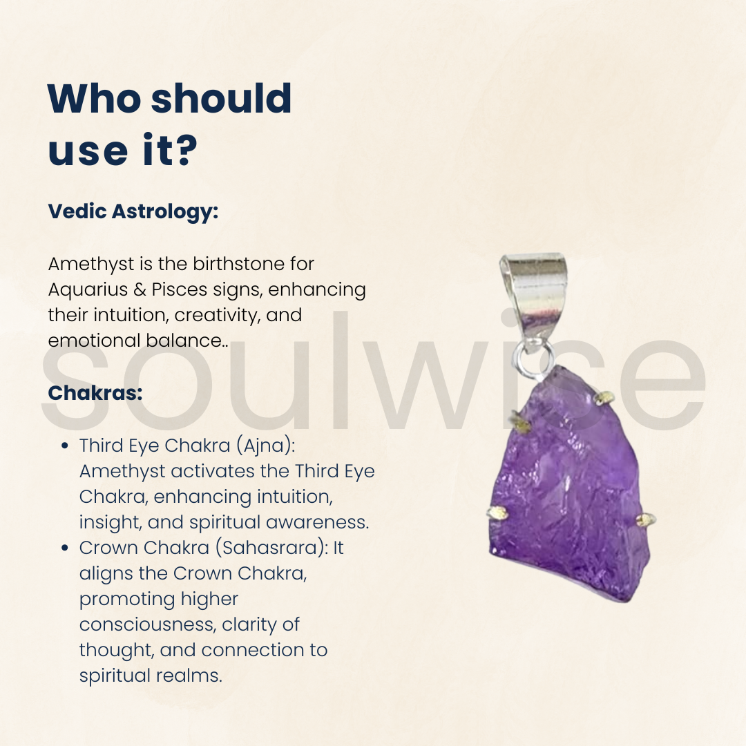 Raw Amethyst Crystal Pendant – Natural Stone Healing Necklace with Silver-Plated Setting for Women & Men – Spiritual Energy Jewelry Gift