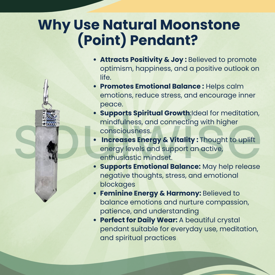 Natural Moonstone Pencil Pendant – Healing Crystal Necklace for Emotional Balance, Intuition, Harmony & Positive Energy