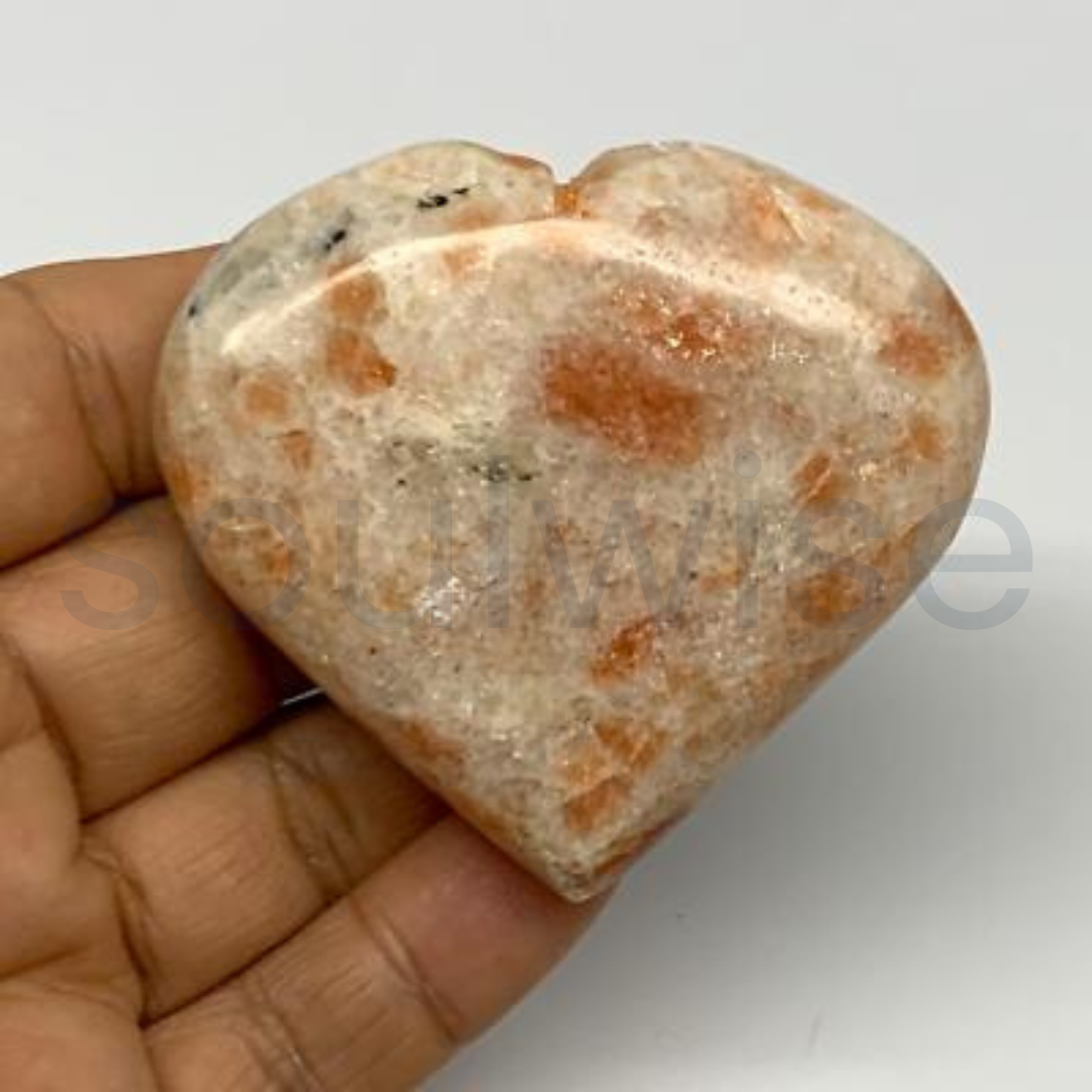 Sunstone Heart Stone Polished Natural Crystal for Meditation Positive Energy Emotional Balance Spiritual Home Décor Gift