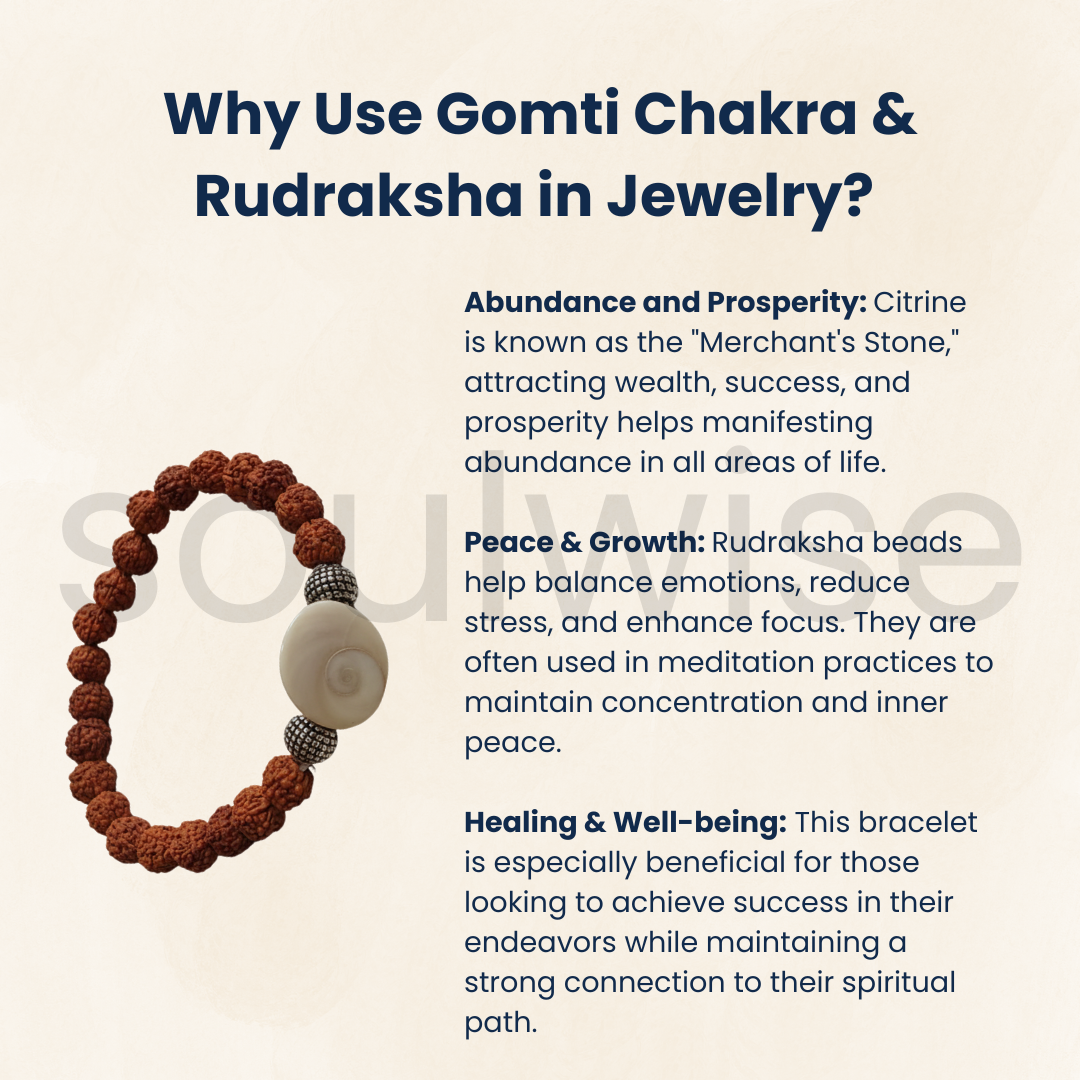 Rudraksha Bracelet with Gomti Chakra Charm – Natural Spiritual Protection, Healing Bracelet