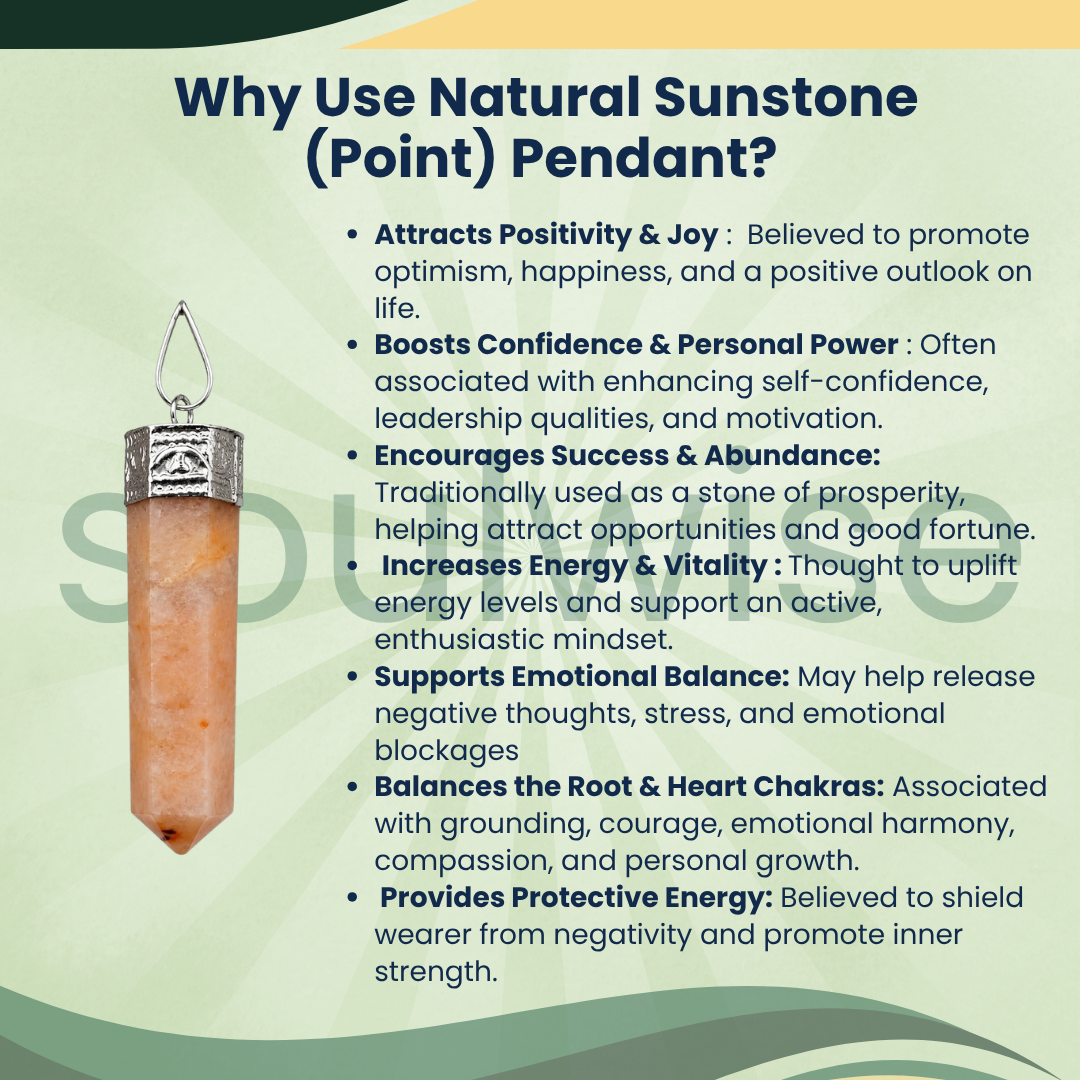 Natural Sunstone Pencil Pendant – Healing Crystal Necklace for Positivity, Confidence, Success & Personal Empowerment