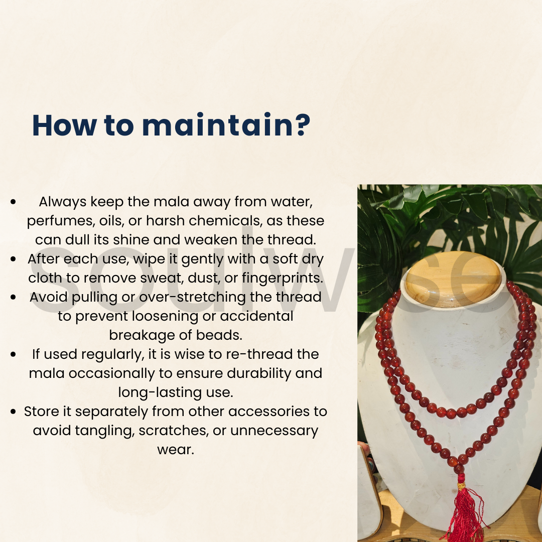 Soulwise Carnelian 108 Beads Meditation Mala – Handcrafted Prayer & Yoga Necklace for Focus & Positivity,Spiritual Beads for Meditation, Chanting & Yoga Practice.