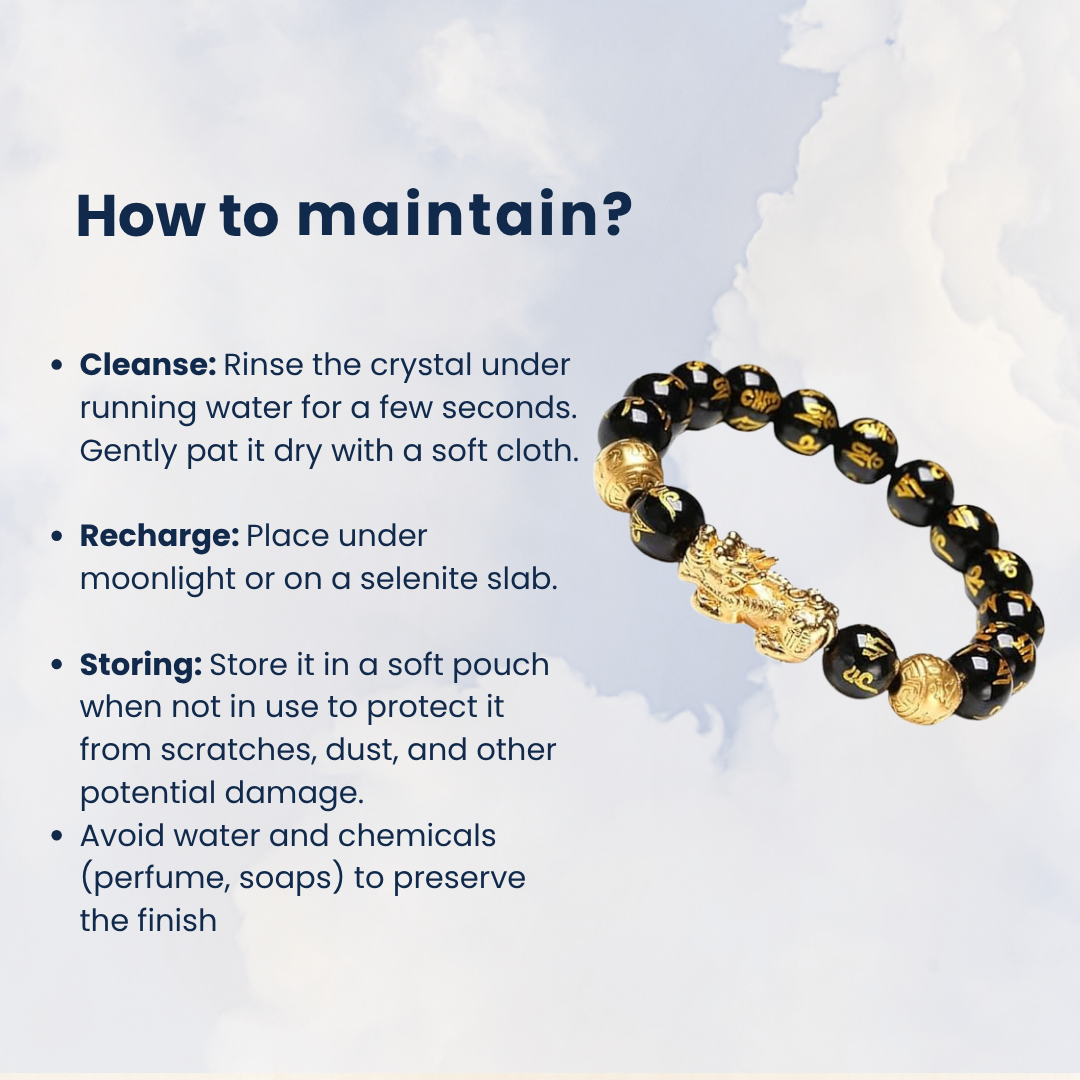 Natural Black Onyx Pi Xiu Beads Bracelet with Gold Accents for Protection, Aura Cleansing, and Abundance