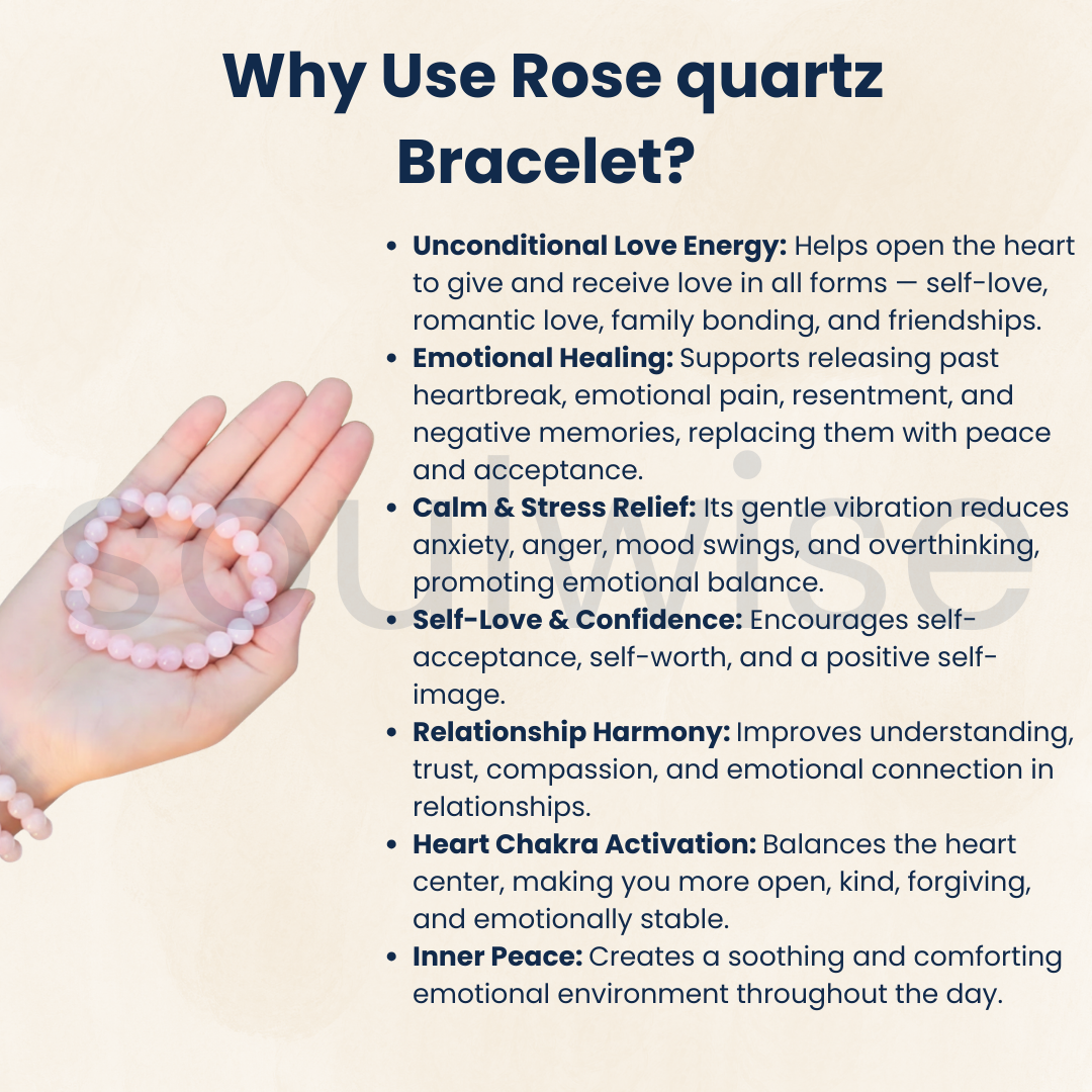 Natural Rose Quartz 8mm Beaded Bracelet for Love, Relationship and Harmony for Men & Women