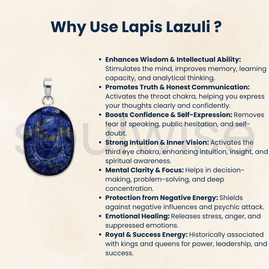 Certified Natural Lapis Lazuli Ganesha Pendant for Wisdom and Awareness.