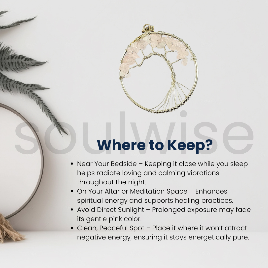 Soulwise Rose Quartz Tree of Life Pendant – Natural Pink Crystal Necklace for Healing, Love, and Spiritual Growth – Handcrafted Tree of Life Design