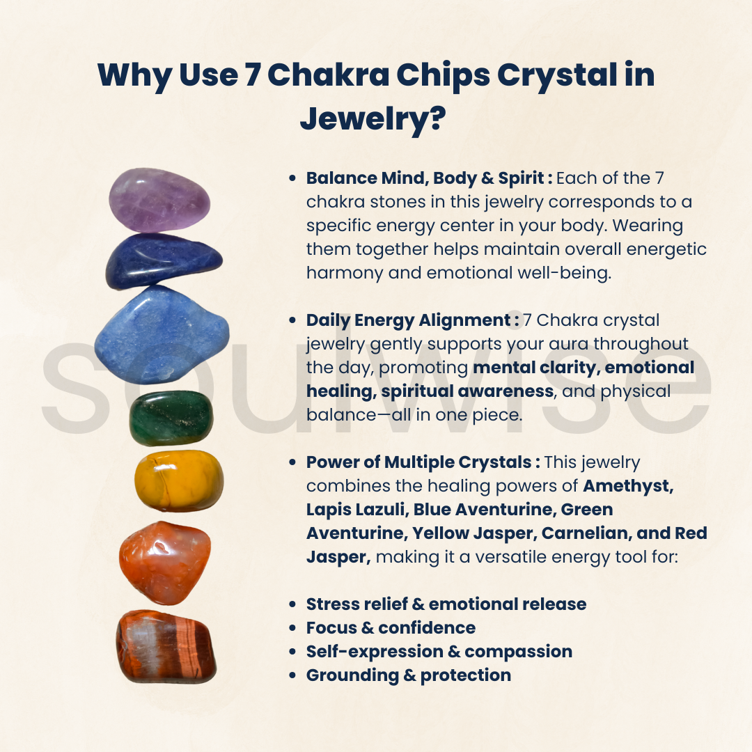 Seven  Chakra Healing Crystal Chip Bracelet – Natural Gemstone Energy Balance Bracelet for Women & Men