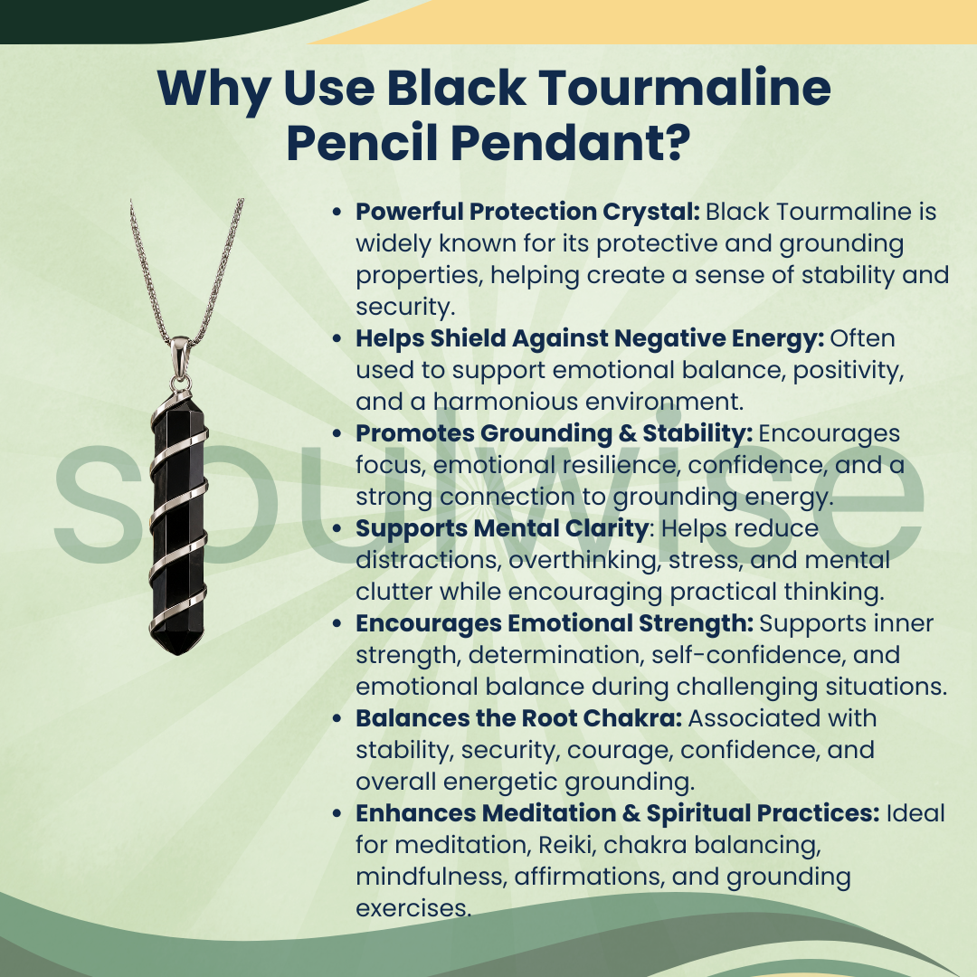 Black Tourmaline Spiral Pendant – Natural Reiki Healing Crystal Necklace for Protection, Energy Shielding & Negative Energy Cleansing