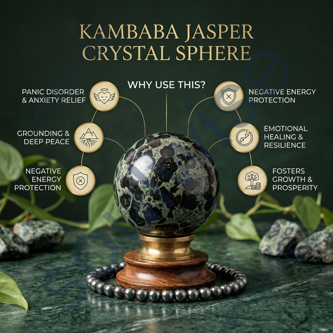 Kambaba Jasper Crystal Sphere – Natural Healing Crystal Ball for Grounding, Emotional Healing & Protection | Polished Gemstone Sphere for Meditation, Reiki & Home Décor