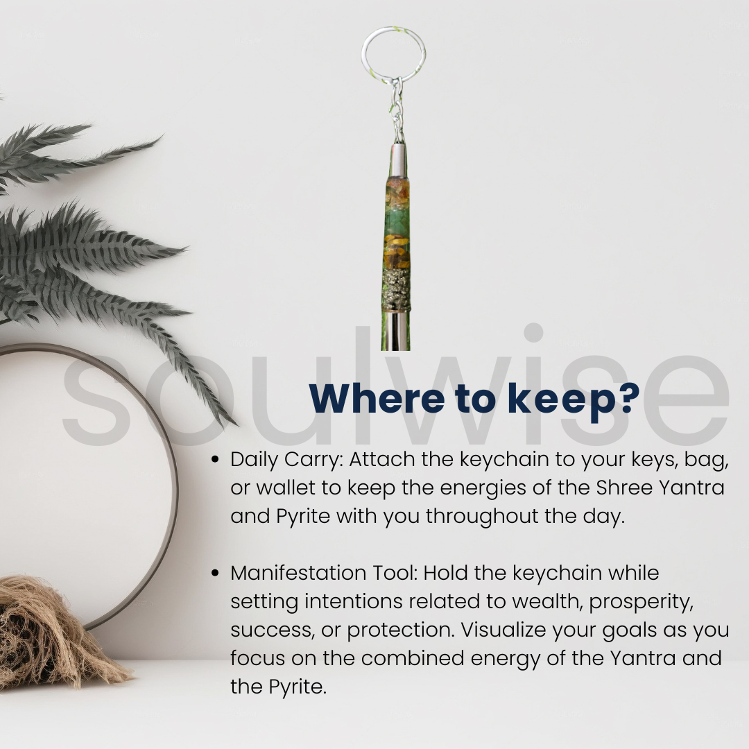 Soulwise Money Magnet Natural Crystal Chips Keychain – Citrine, Pyrite, & Green Aventurine Healing Crystal Key Ring for Wealth, Abundance & Positive Energy