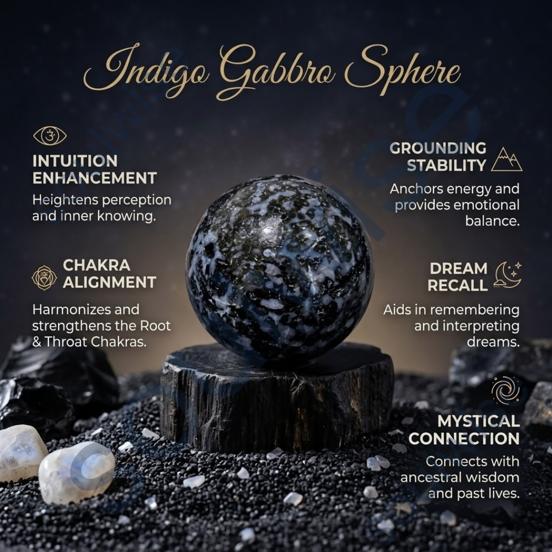 Indigo Gabbro Crystal Sphere – Natural Healing Crystal Ball for Intuition, Spiritual Growth, Grounding & Energy Balance | Polished Gemstone Sphere for Meditation, Reiki & Home Décor