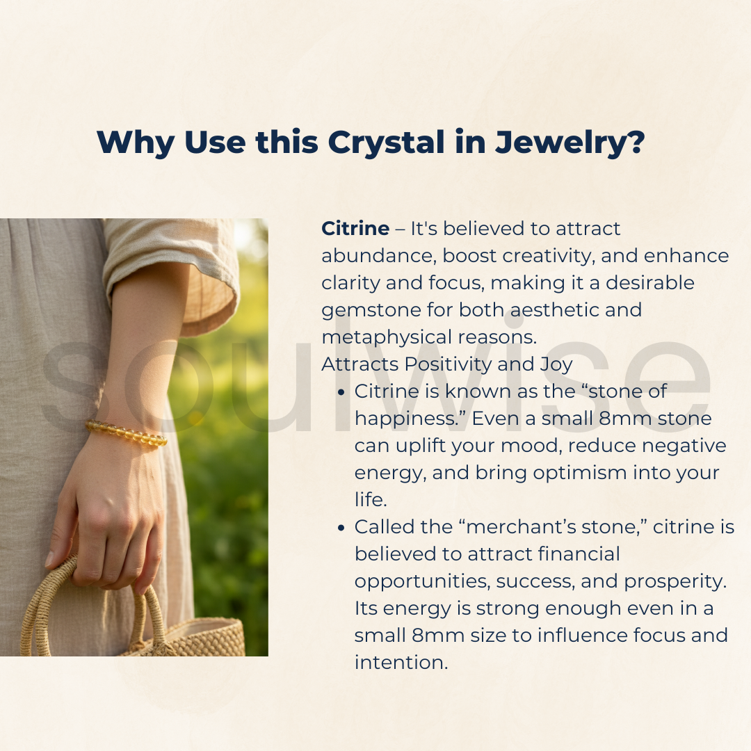 Citrine 8mm Bracelet – Natural Crystal Beads for Positivity, Abundance, and Healing Energy