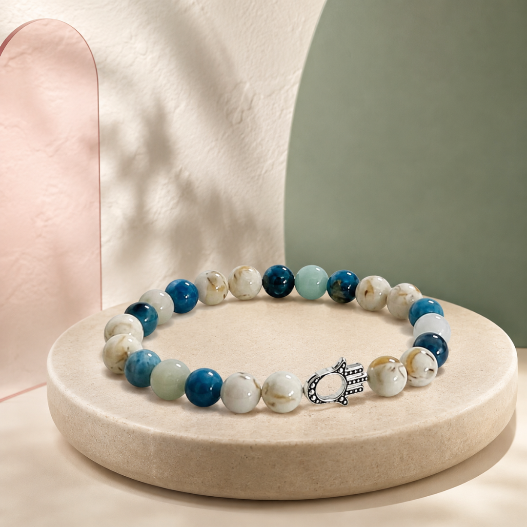 Gemini Zodiac Crystal Bracelet with Hamsa Hand Charm – Certified Natural Multi-Stone 9mm Beads