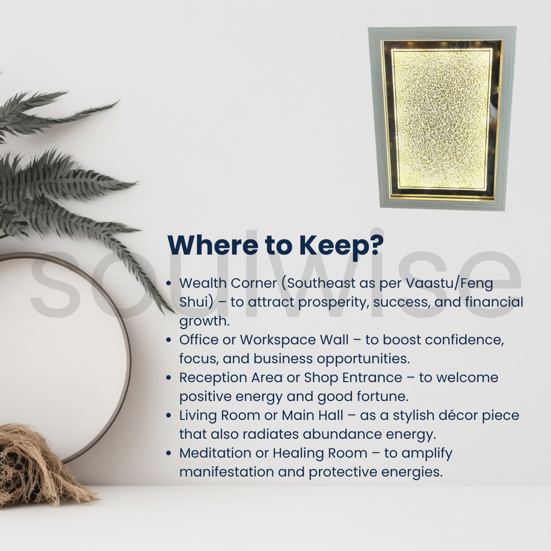 Soulwise Pyrite Crystal Art Framed with USB Light – Wealth & Prosperity Table and Wall Decor |