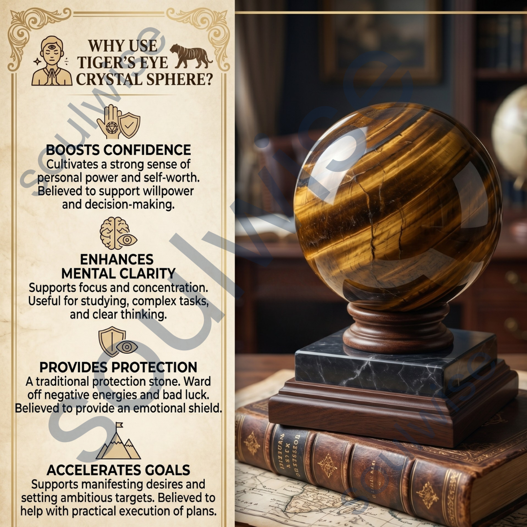 Tiger Eye Crystal Sphere (60–65mm) – Natural Tiger’s Eye Healing Crystal Ball for Meditation, Reiki, Chakra Balancing & Home Décor