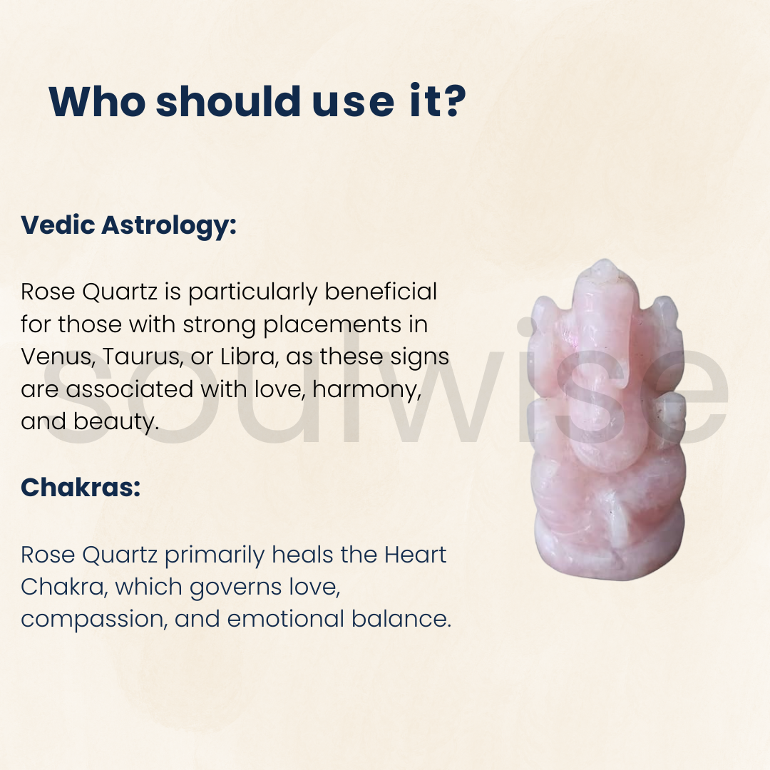 Soulwise Rose Quartz Ganesha Idol – 7 cm | Hand-Carved Ganesh in Natural Rose Quartz for Love, Healing & Peace