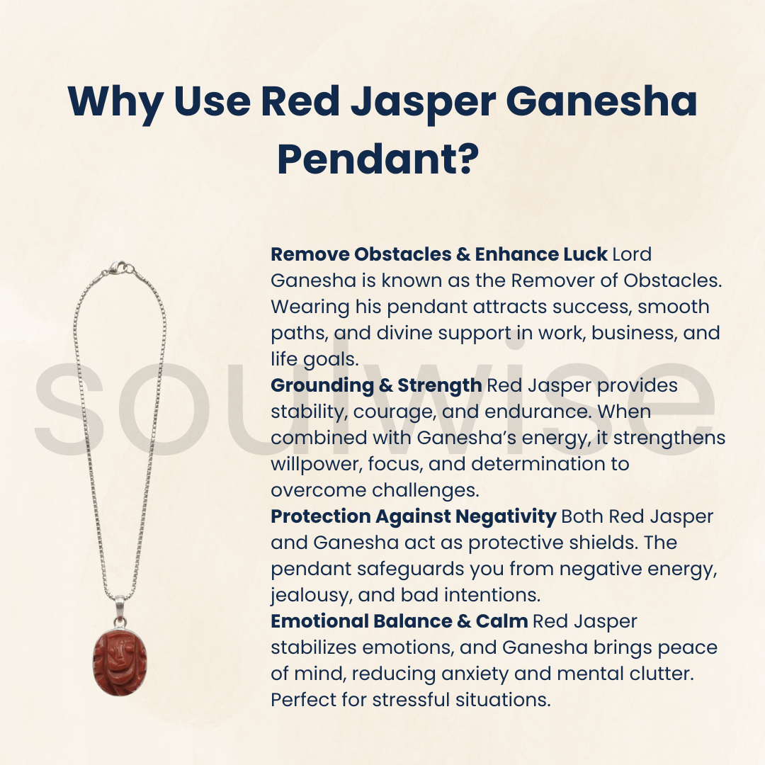 Red Jasper Ganesh Ji Pendant Genuine Carved Stone