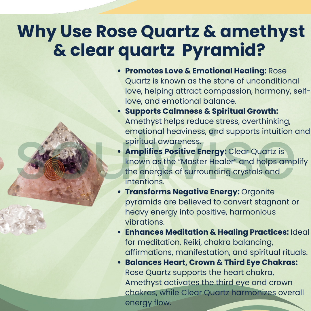 Rose Quartz Orgonite Pyramid – Crystal Energy Pyramid for Love, Harmony & Spiritual Décor