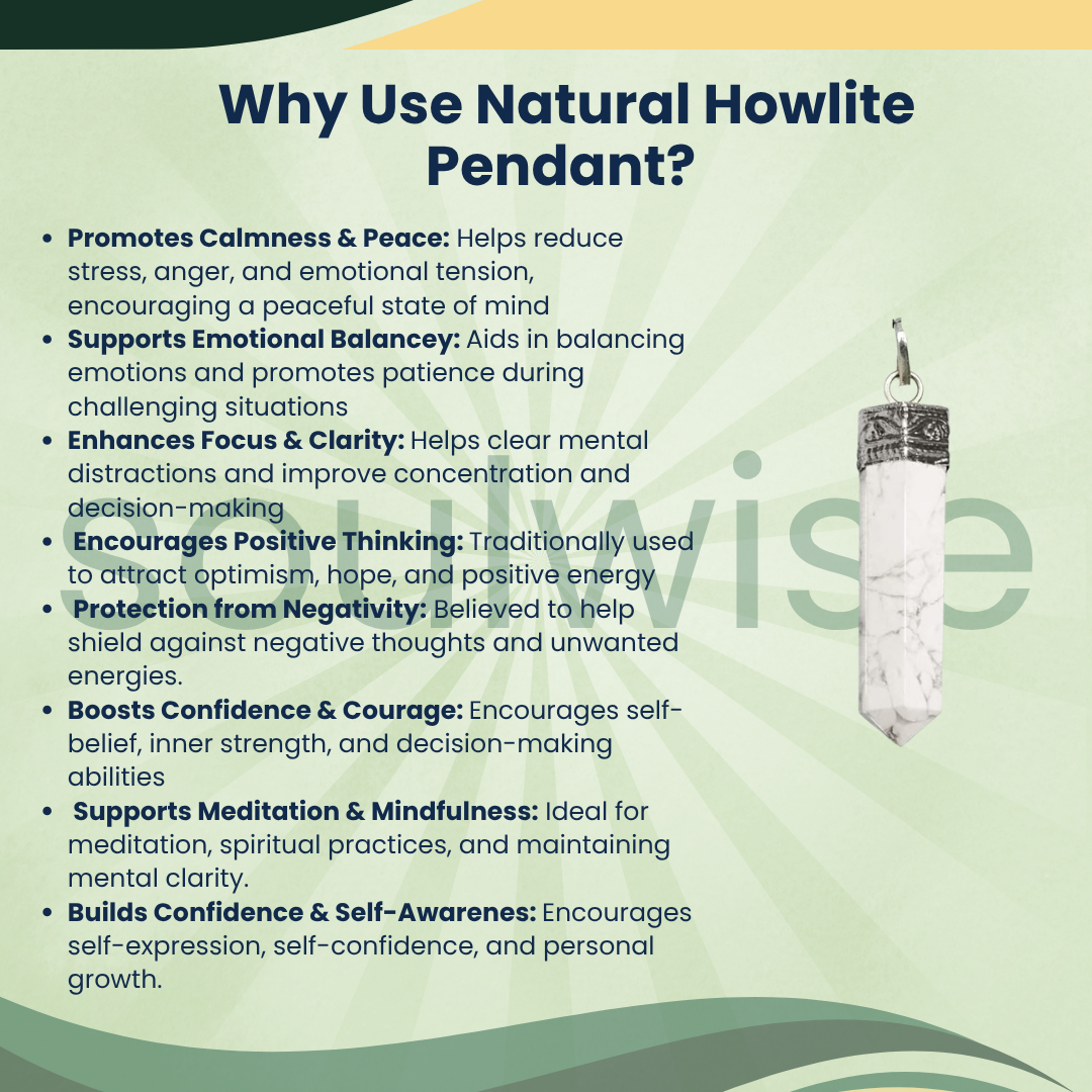 Natural Howlite Pencil Pendant – Healing Crystal Necklace for Peace, Emotional Balance, Patience & Positive Energy