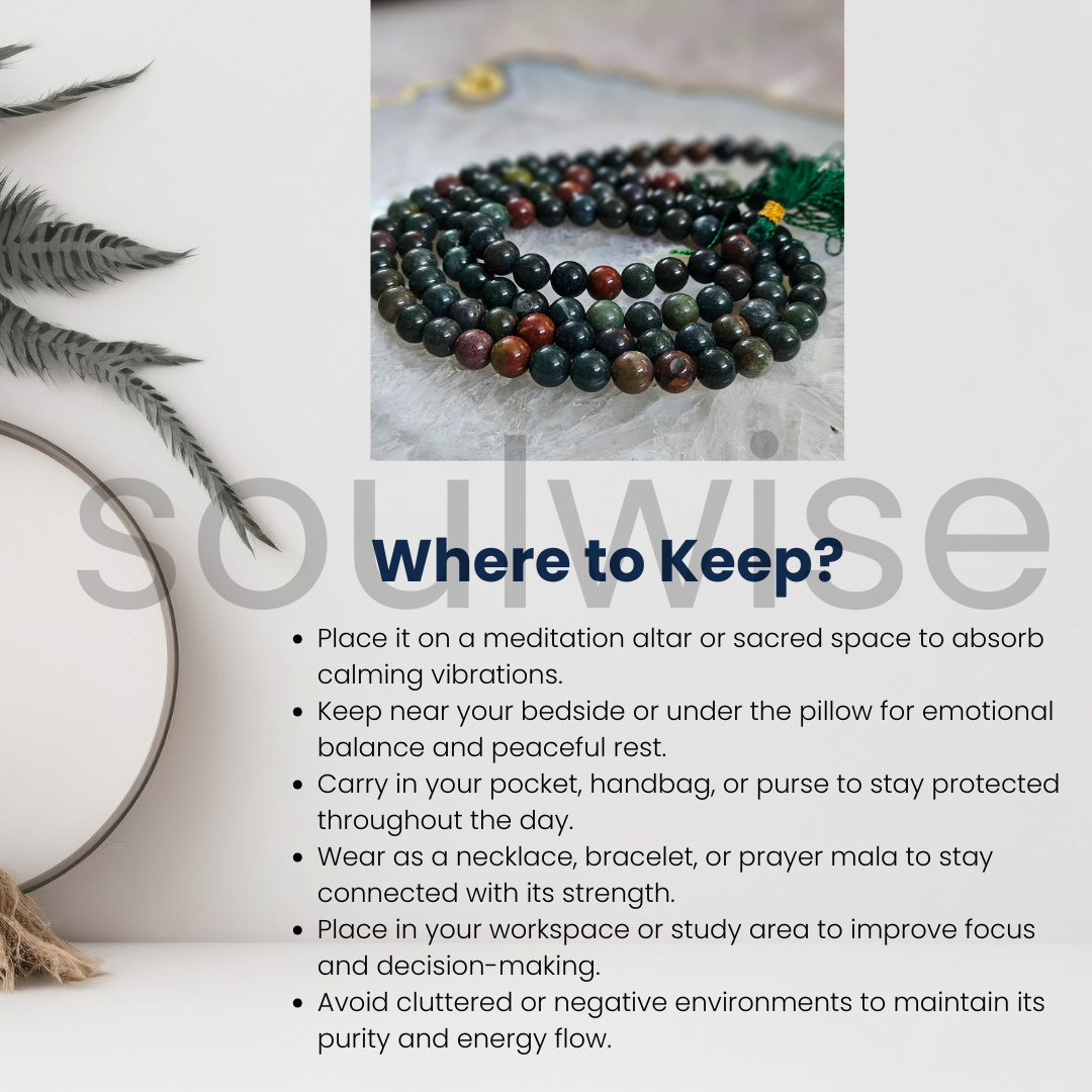 Soulwise Natural Bloodstone 108 Beads Jaap Mala- Handmade Gemstone Beads for Men & Women, Spiritual Gift & Mindfulness Accessory