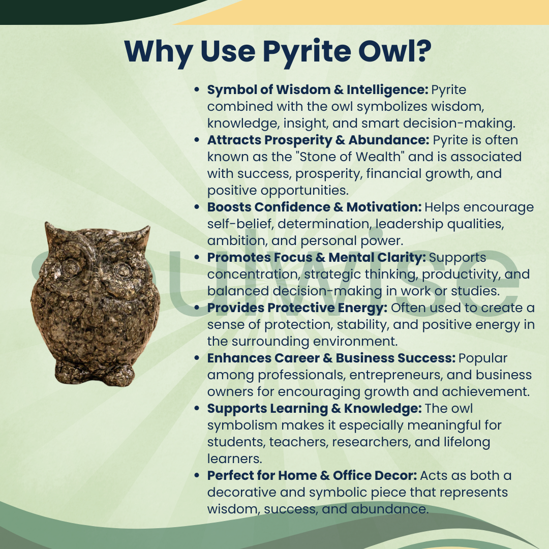 Natural Pyrite Owl – Crystal Owl for Wisdom, Wealth, Protection & Positive Energy