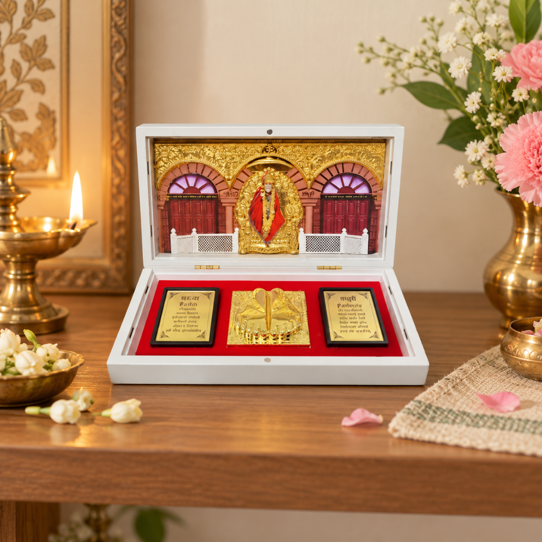 Sai Baba Temple Box – Compact Devotional Mandir for Home Prayer, Travel & Religious Gifting
