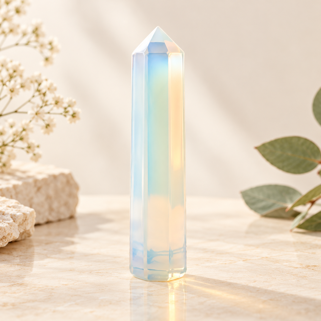 Opalite Crystal Pencil – Opalescent Healing Crystal Point for Inner Peace, Emotional Balance, Positive Energy, Reiki, Meditation, Chakra Balancing & Spiritual Home Décor