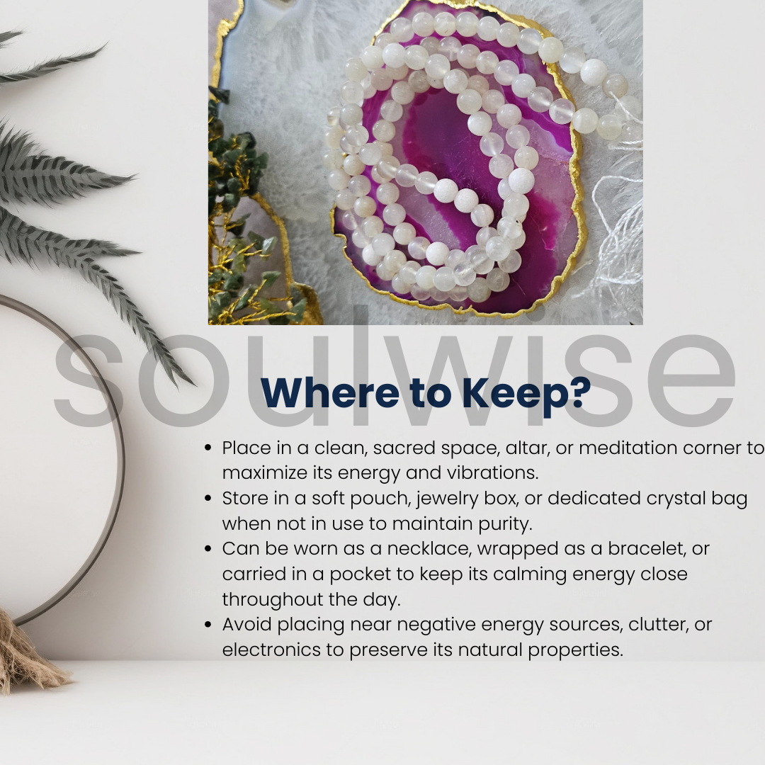 Soulwise Moonstone 108 Beads Jaap Mala – Natural Crystal Necklace for Intuition, Emotional Balance, Meditation, Chakra Healing & Spiritual Growth