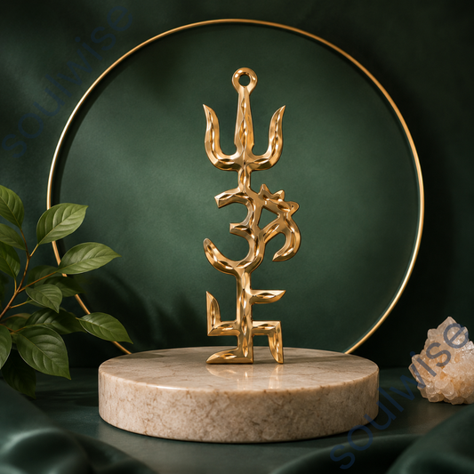 Om Trishul Swastik Wall Hanging | Sacred Hindu Vastu Decor for Home & Pooja Room(Set of 2).
