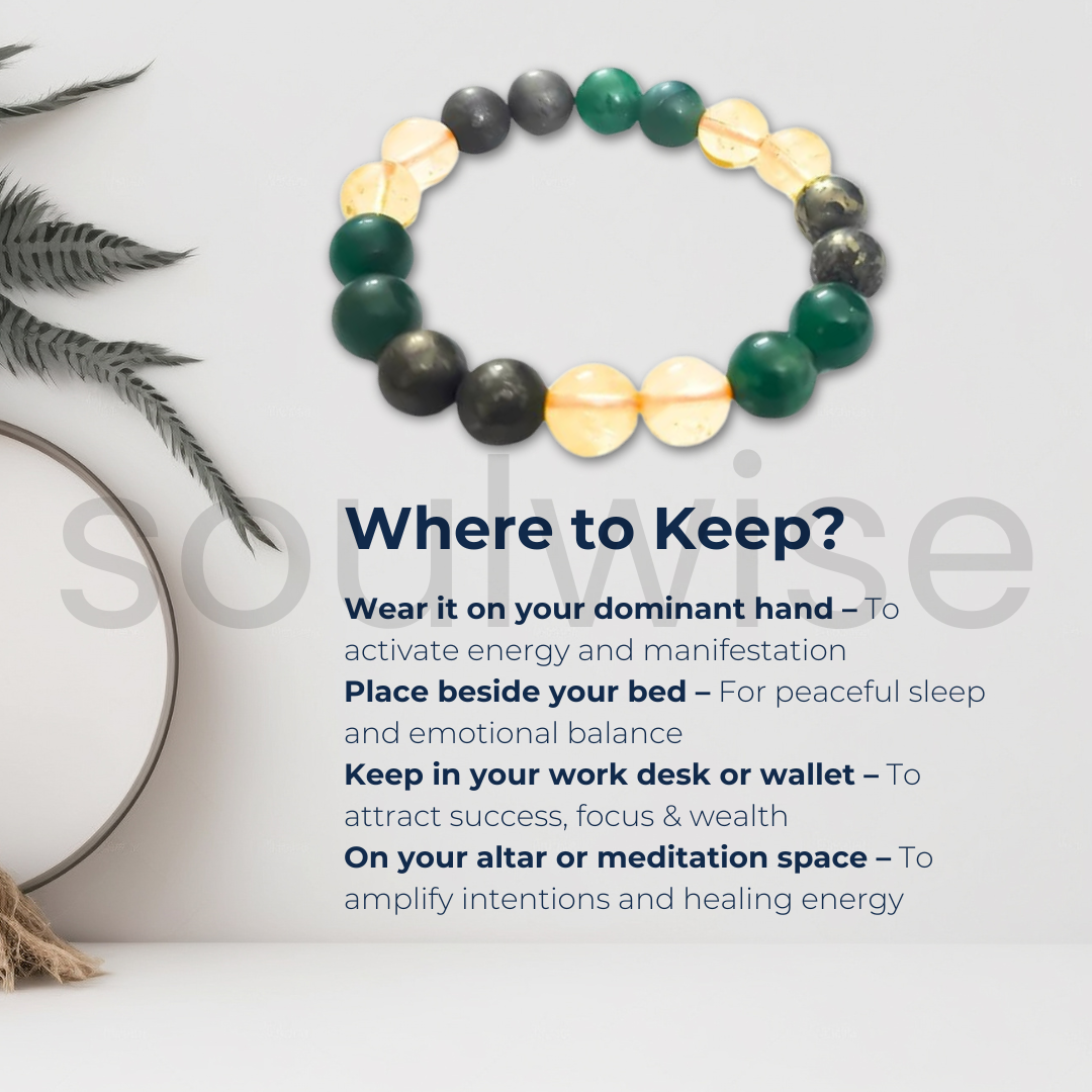 Soulwise Money Magnet Bracelet - Citrine, Pyrite, and Green Aventurine 10mm