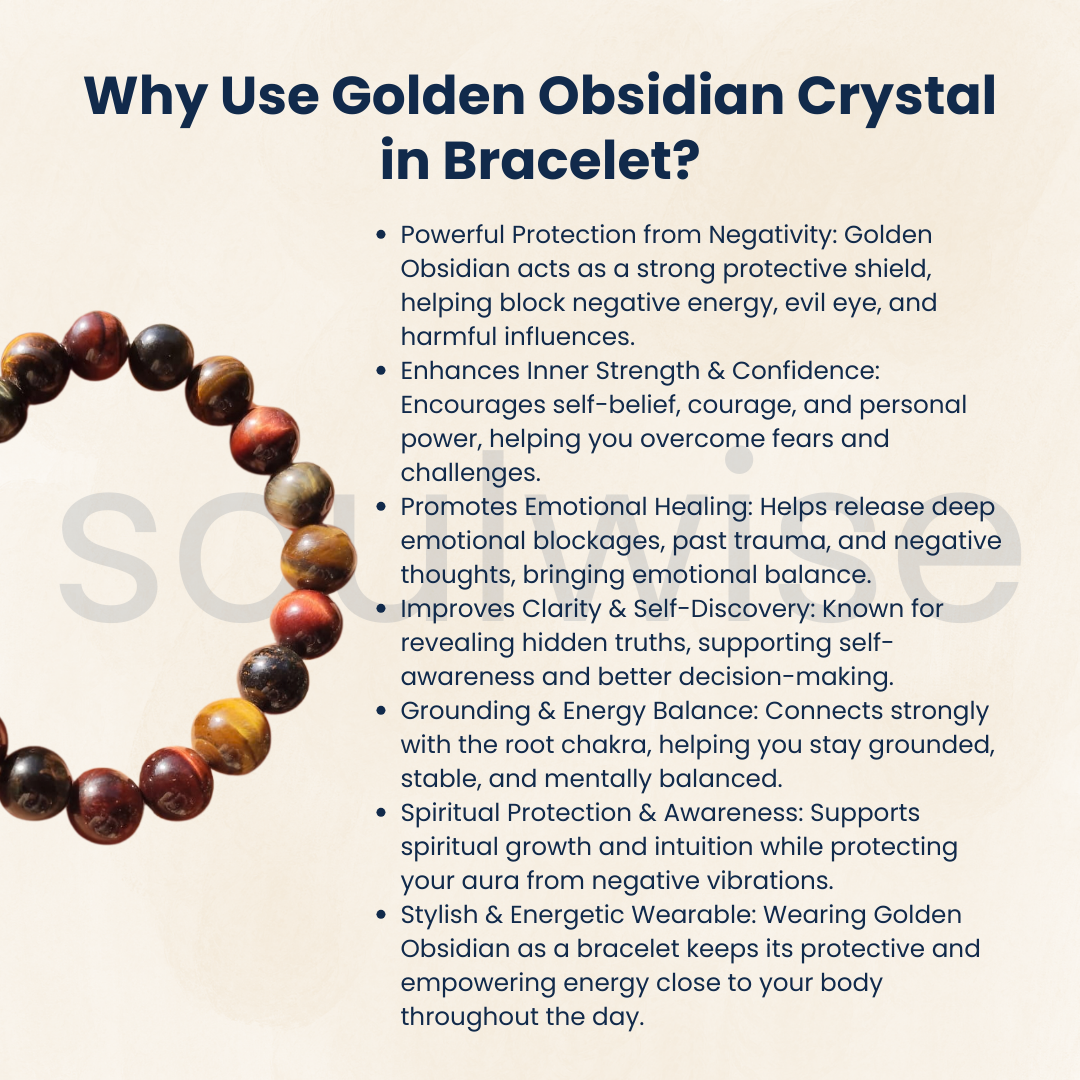 Natural Golden Obsidian Beaded Bracelet 10mm  – Protection & Energy Crystal Bracelet for Men & Women