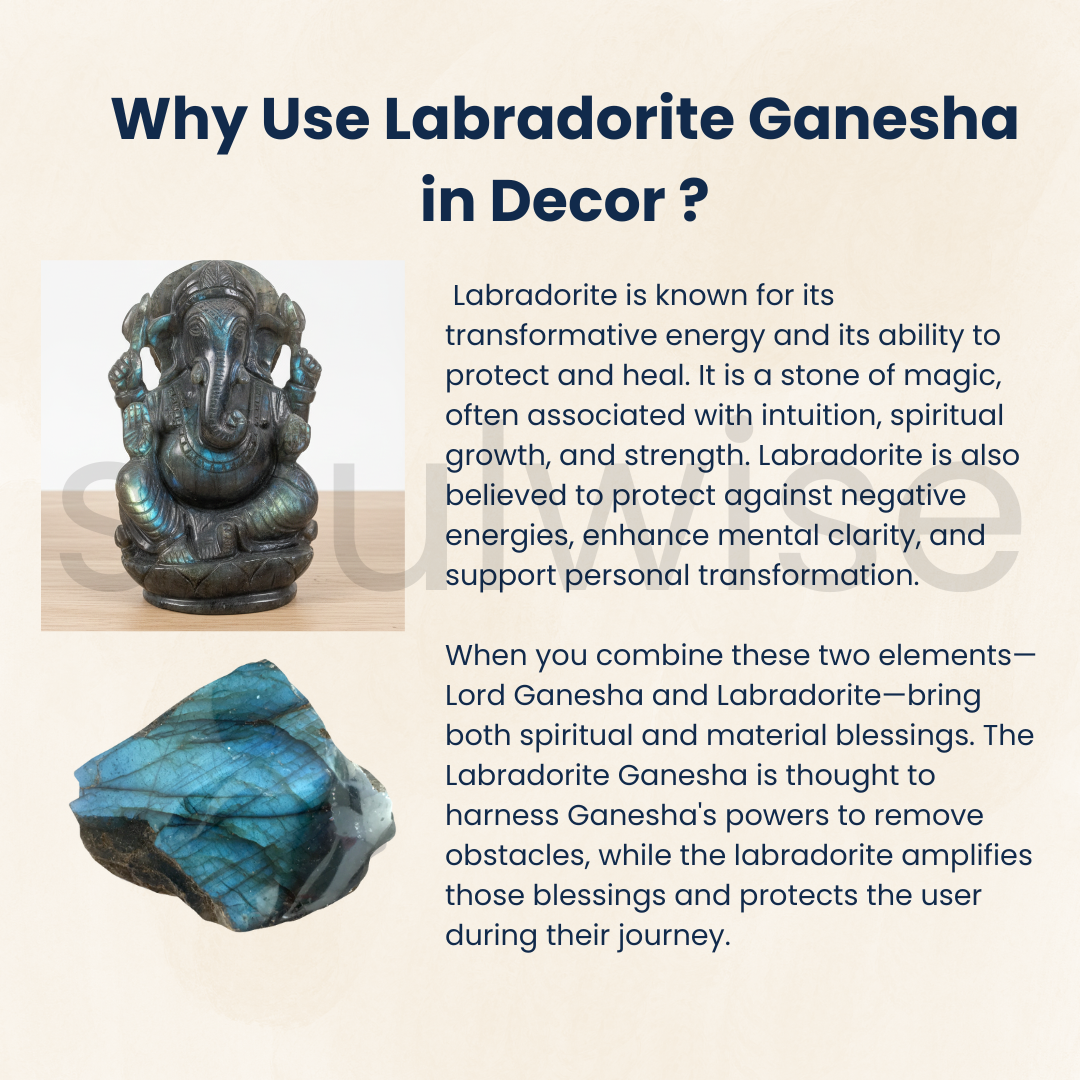 Labradorite Ganesha, Hand-Carved Crystal Idol, 818g, Spiritual Decor, Protection, Home Altar, Office Desk, Gift for Crystal Lovers