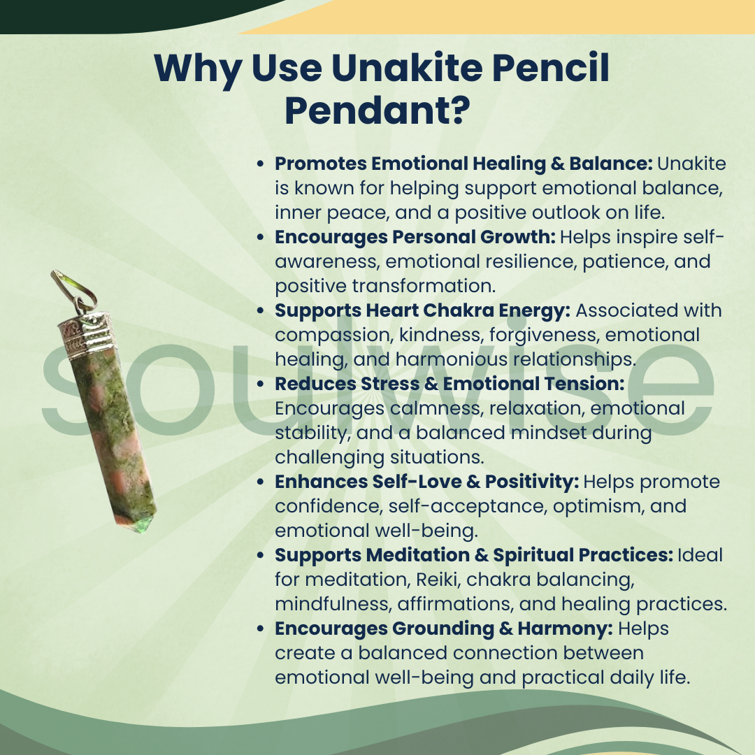 Unakite Pencil Pendant – Natural Healing Crystal Necklace for Emotional Balance, Spiritual Growth & Positive Energy