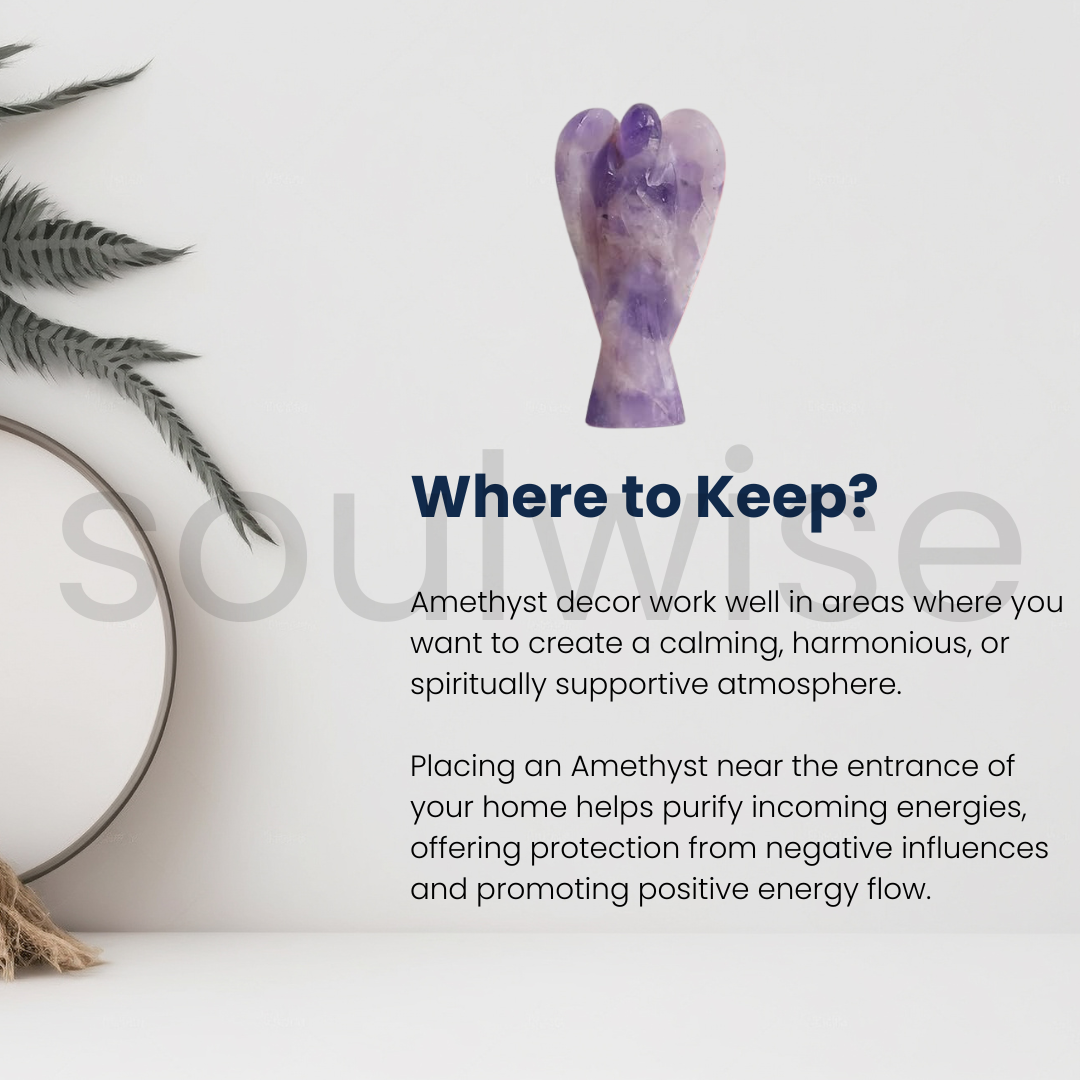 Soulwise Amethyst Angel 3", Healing Crystal for Peace, Harmony in Relation, Focus, Protection from negetive Energy, Table Decor, Christmas Gift.